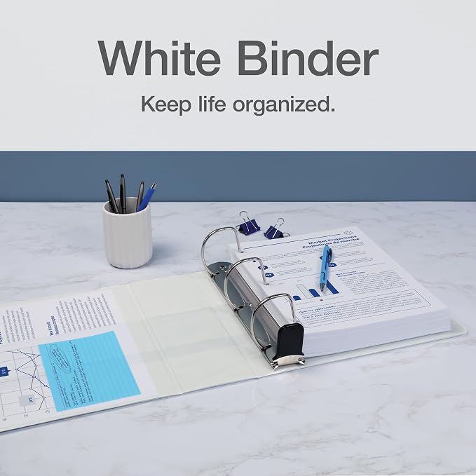 Oxford 3 Ring Binders, Durable Binders for School and Office, 4 Inch, ONE-Touch Easy Open D Rings, View Binder Covers, 4 Interior Pockets, PVC-Free, Holds 880 Sheets, White, 2 Pack (79921)