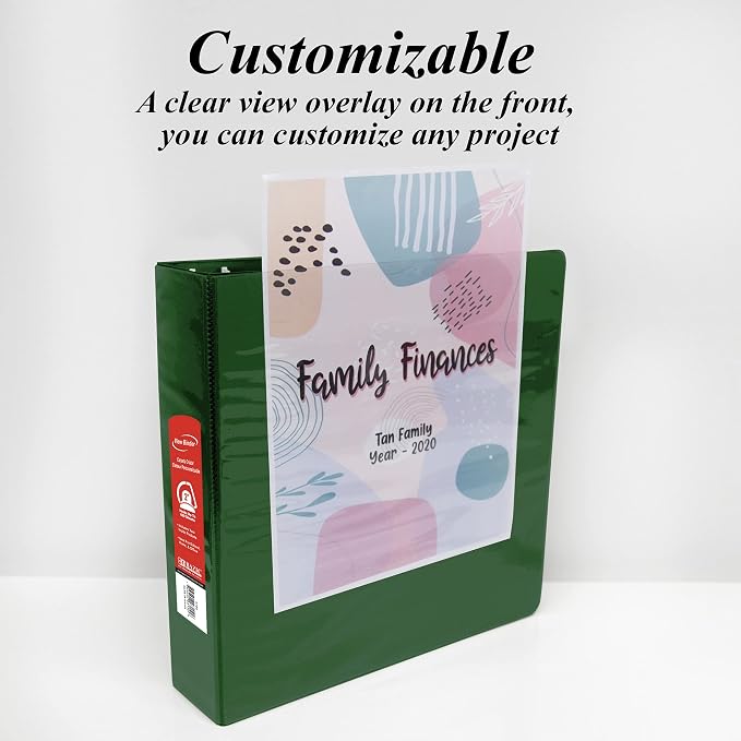 BAZIC Products 2" Green 3-Ring View Binder, Slant-D Ring, 2 Pockets | 2 inside pockets, 2 in Green view 3-ring binder, slant-D rings, holds up to 480 sheets, Durable poly cover, 2 Pockets