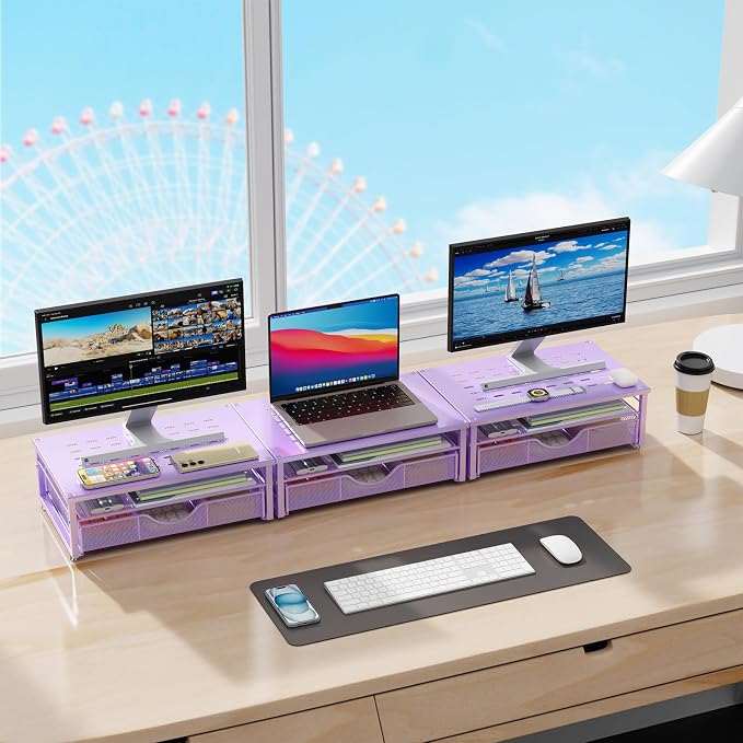 gianotter Computer Monitor Stand Riser with Drawer | Desk Organizers and Accessories Desk Accessories & Workspace Desktop Organizers Storage for Printer Stand (Purple)
