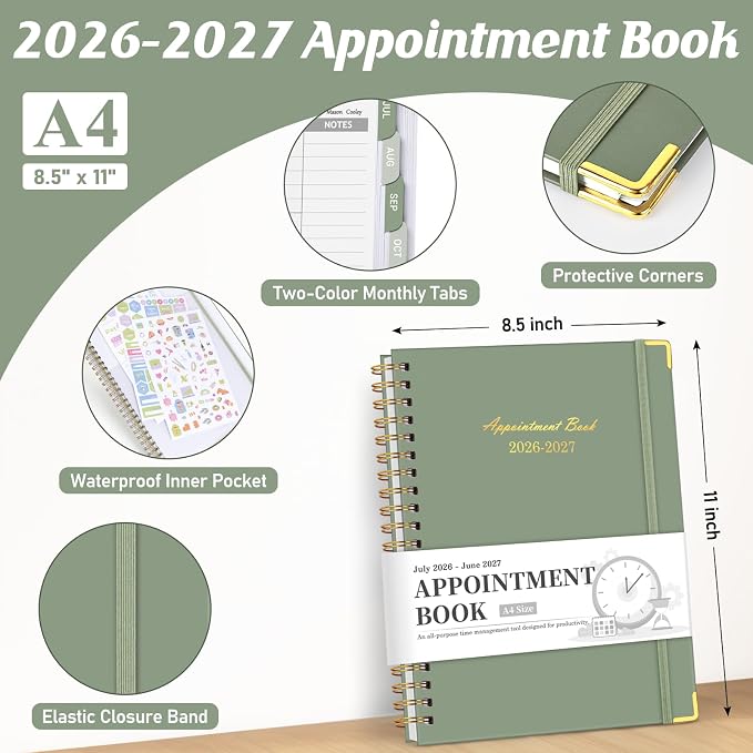 Appointment Book 2026-2027, 30-Minute Interval Hourly Planner, 8.5"×11"