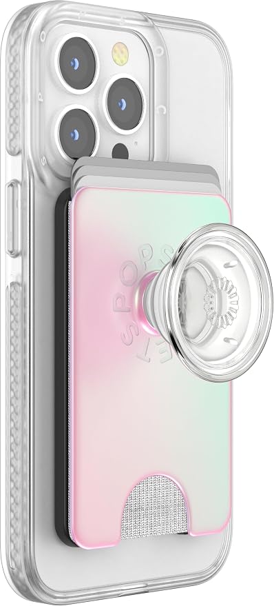 PopSockets Phone Wallet for MagSafe with Grip- Mermaid Pink | PopWallet, Holds 3 Cards, Magnetic, Removable, Secure, Light Pink, Phone, Women