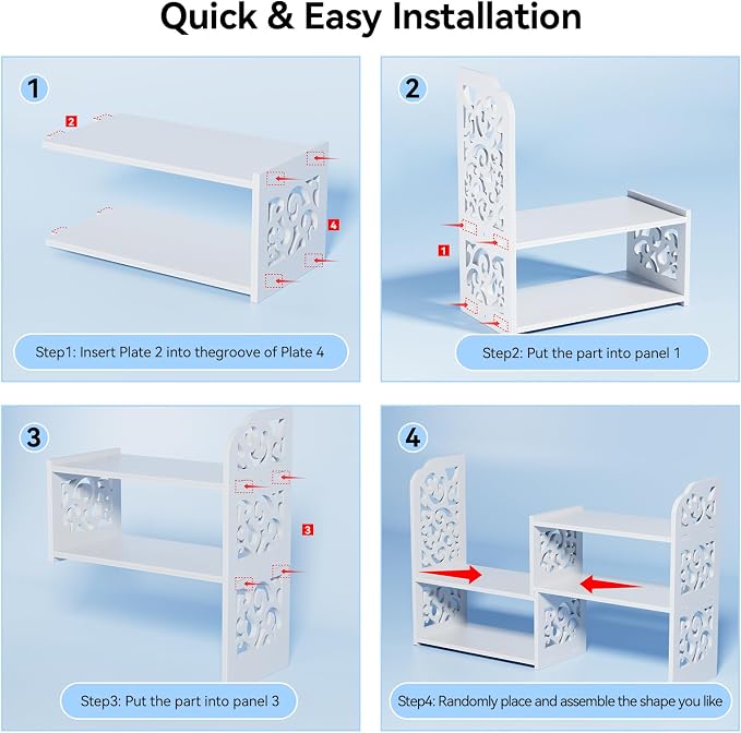 YGYQZ Adjustable Desktop Shelf Organizer, 3-Tier Expandable Desk Shelf, White Pattern