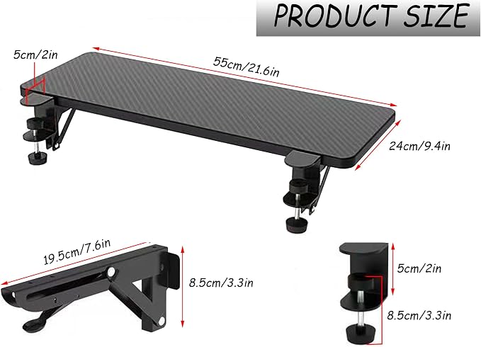 Desktop Extender, 20 "x 9" Clip on Foldable Keyboard Tray, Small Table Edge Extender Tray, Floating Table Hanging Computer Desk, Suitable for Desktop Extension of Sitting Upright Office Desk (Black)