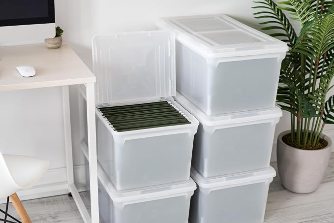 IRIS USA 5-Pack 44 Qt. Letter File Box with Hinged Lid, Clear | Organize lesson plans, classroom files and teaching materials with secure storage for teachers, schools and educators