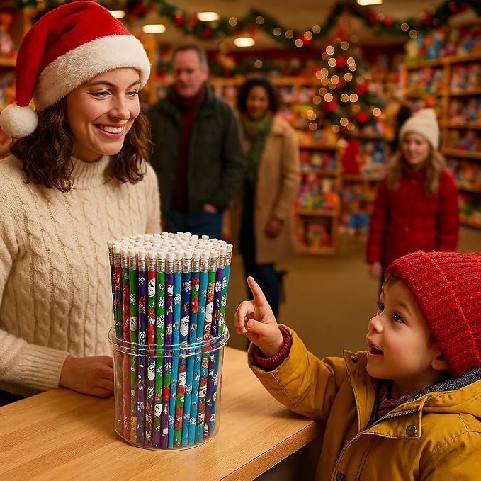 Anderson's Winter Fun Pencil Tub, 144‑Piece Assorted #2 Pencils, Cheerful Winter & Christmas Designs, Classroom Rewards for Kindness, Good Behavior, Academic Achievement, Holiday Parties, Festivals