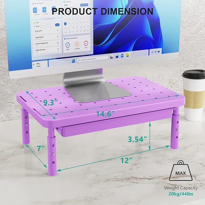 WALI Computer Monitor Stand with Storage, Monitor Riser 3 Height Adjustable | Laptop Riser with Airflow Vents, Desk Organizer for Computer, Printer, Notebook (PTT002-V), 1 Pack, Violet