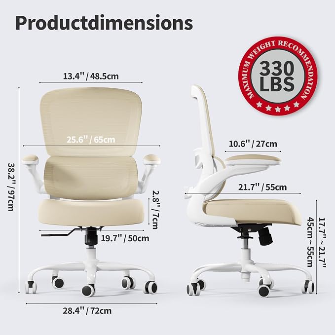 TRALT Office Chair Ergonomic Desk Chair - Gaming Chair with Lumbar Support | 330 LBS Home Office Desk Chairs with Headrest, Reading Chair with Flip-up Armrests, Comfortable Computer Chairs (1, Greige)