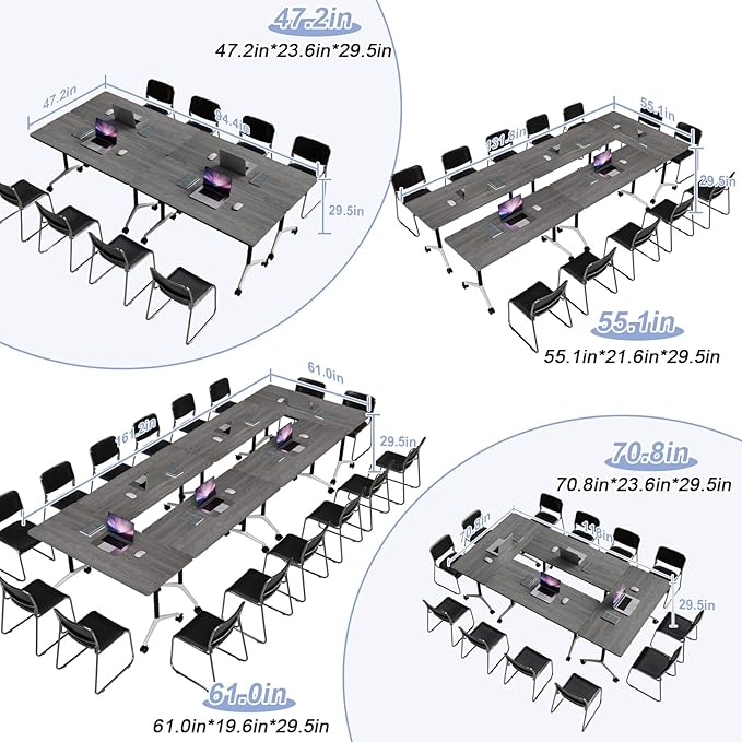 Conference Table Flip Top Mobile Conference Room Tables,Folding Conference Table with Wheels,Large Meeting Training Seminar Table Saving Space for Office Classroom(2C,70.8'')