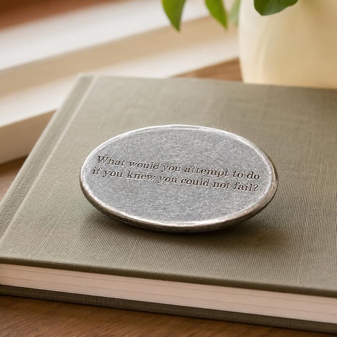 Fine Pewter What Would You Attempt Paperweight | Oval Office Decor | Handcrafted lead-free pewter smooth oval desk weight featuring an engraved quote and stamped brand maker mark