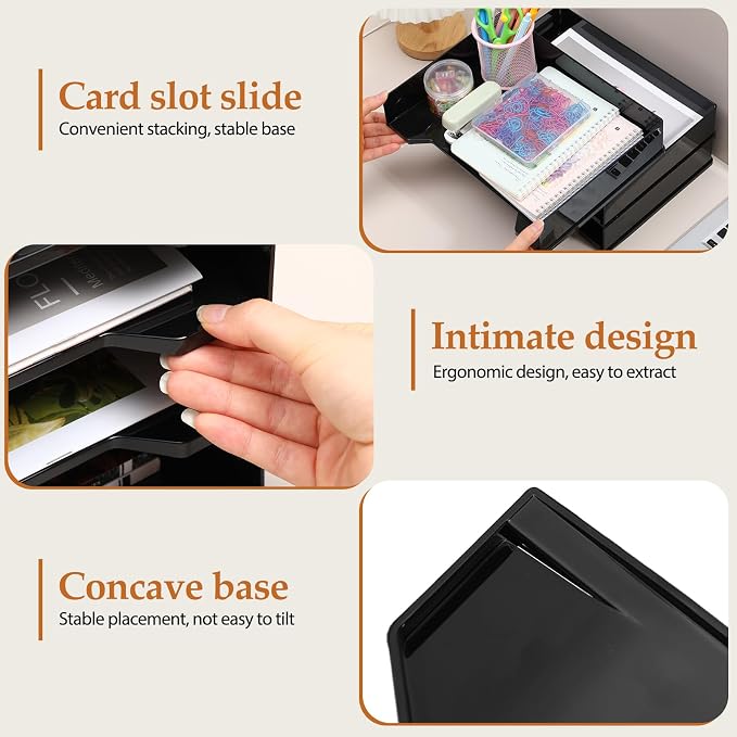 DoubleFill 6 Pcs Stackable Letter Tray Rectangular Plastic Desk Organizer 13 x 9.5 x 2.6 in Paper Holder File Tray Accessories Rack for Desktop Office Desk Drawers (Black)