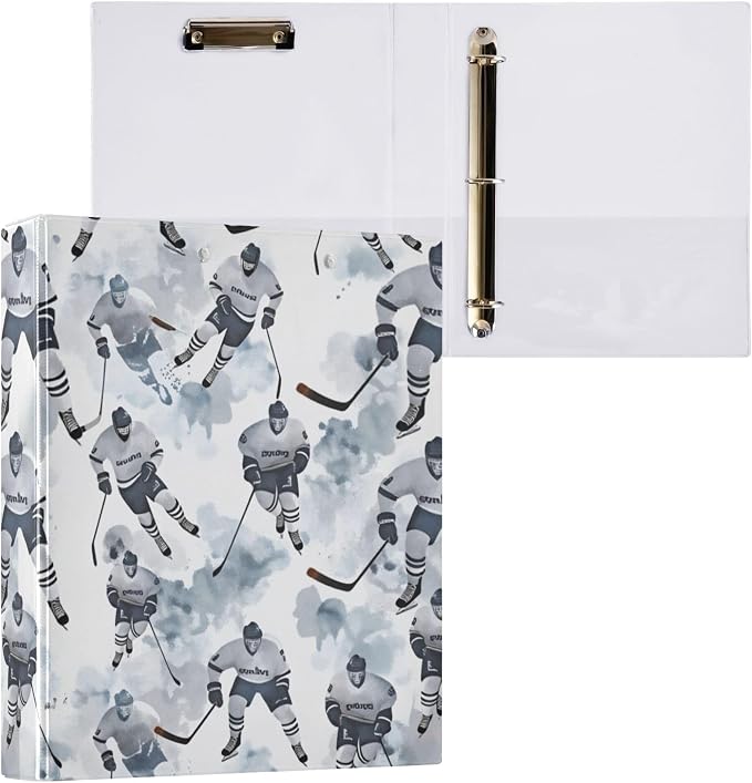 Ice Hockey Black Round Ring Binders 1.5 Inch Bandy Ball Sports 3 Ring Clipboard Binder for Office School Work Supplies File Folder 200 Sheet Capacity