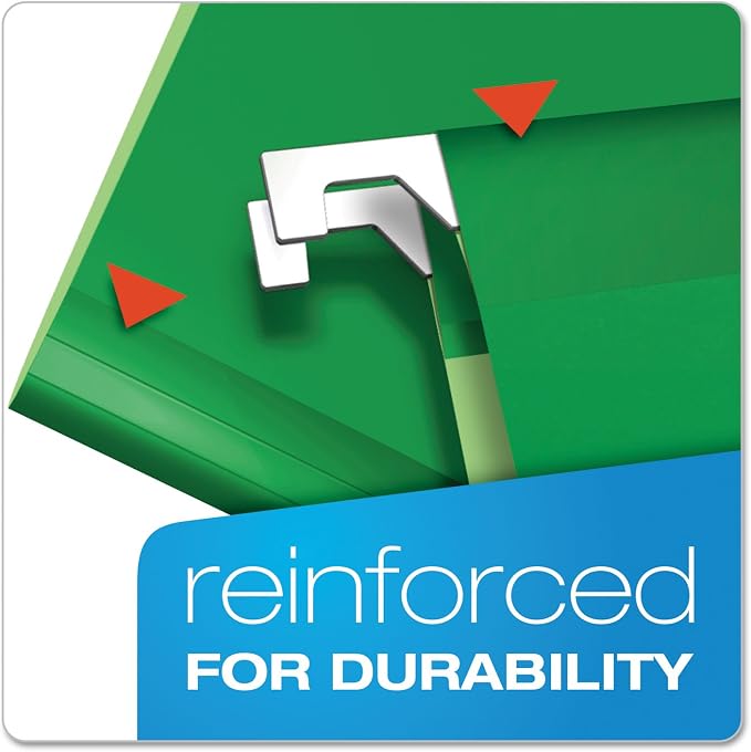 Pendaflex Reinforced Hanging File Folders, Letter Size, Bright Green, 1/5 Cut, 25/BX (4152 1/5 BGR)