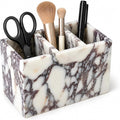 3-Compartment Natural Marble Desk Organizer, 5.91 in | 3-Compartment Natural Marble Organizer for Pens, Brushes and Small Items