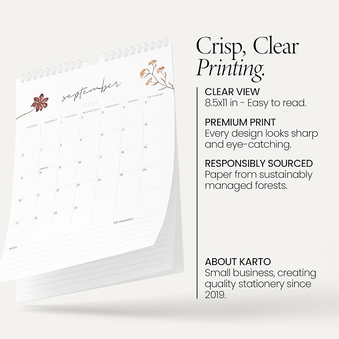 Karto Wall Calendar 2026-2027 8.5x11 in - Flowers | July 2026 to December 2027, Vertical, Boosts Productivity, Easy Monthly Planning