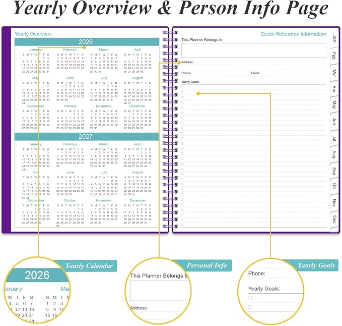 Daily Planner 2026 Full Page Per Day- 2026 Daily & Monthly Planner from January 2026 to December 2026, Day Planner 2026 with 12 Months Tabs, 8.5" x 11", Purple
