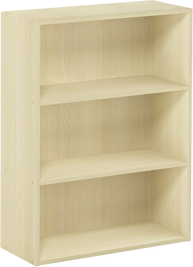Furinno PASIR Book Shelf, 3-Tier Bookshelf, Storage Shelves Bookcase, 9.7 x 23.7 x 31.5, for Living Room, Bedroom, Home Office, Maple