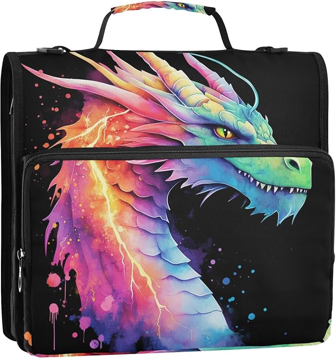 Lightning Dragon Watercolor 3 Ring Binder Bag 1.5 inch Binder Organizer with Zipper Shoulder Strap 500 Sheet Documents Storage for School Office