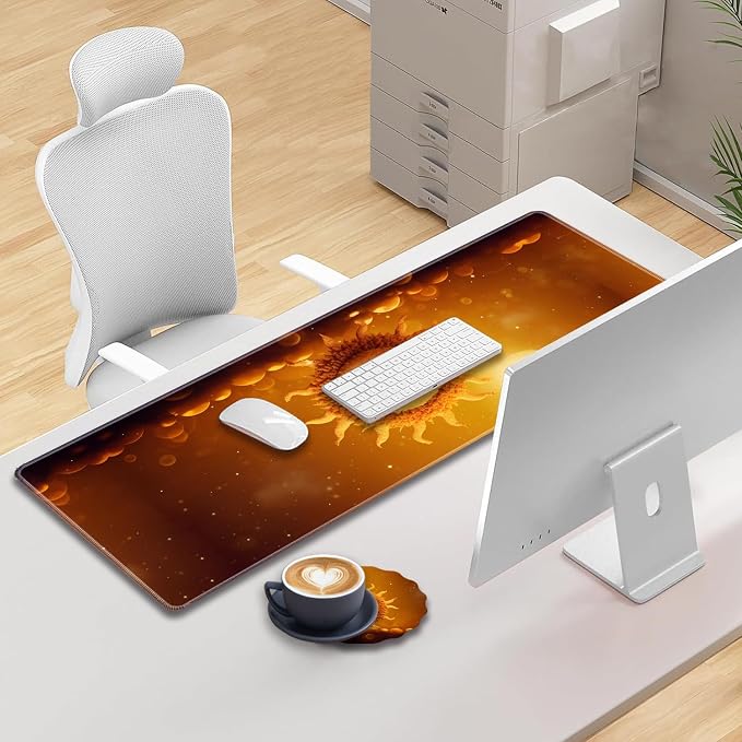 Extended Gaming Mouse Pad 31.5" x 11.8", with Edge Stitching, Non-Slip Rubber Base Keyboard Pad, Suitable for Work, Game, Office, Home and Coasters, Sun Smile Face