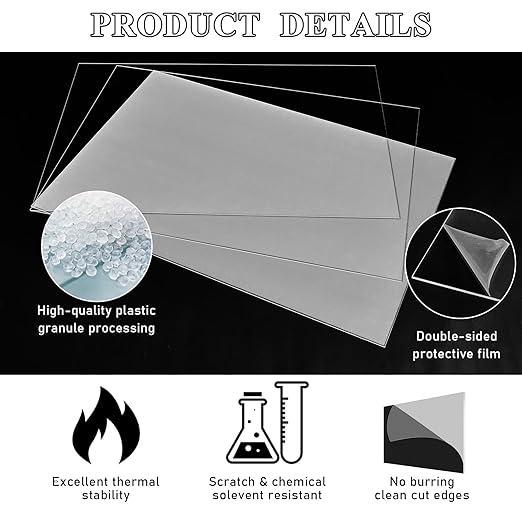 Roowest 3 Pcs 24 x 28 Inch, 1/4 Inch Thick Clear Acrylic Sheets Plastic Panels Sheets Cut to Size Cast Acrylic Board Panel with Protective Film for Craft DIY Projects Sign Frame