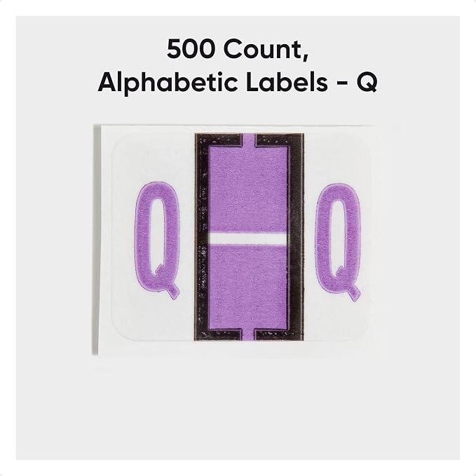 Smead BCCR Bar-Style Color-Coded Alphabetic Label, Q, Label Roll, Lavender, 500 Labels per Roll, (67087)
