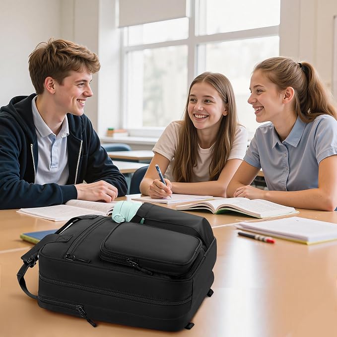 3 Inch Zipper Binder 3 Ring, D-Ring School Binder Organizer Holds 700 Sheets, Multi-Pocket Zippered Binder Bag with Backpack Straps & Shoulder Strap, Fits 15.6-Inch Laptop