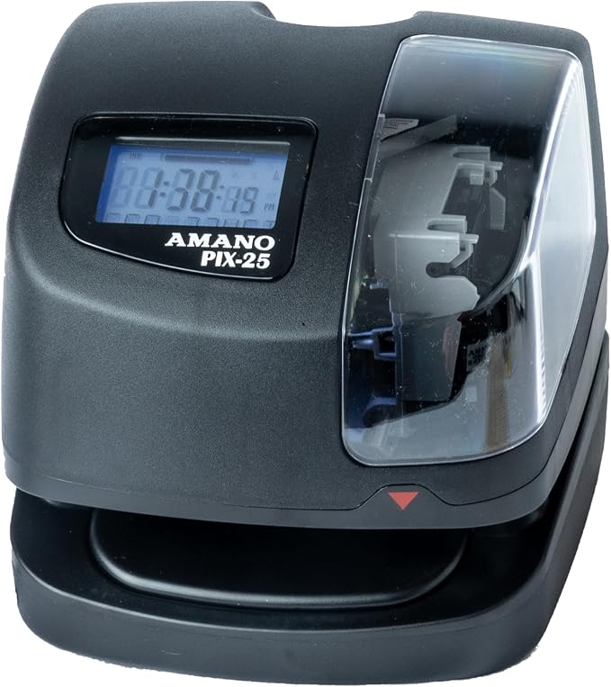 Amano PIX-25 Automatic Date & Time Stamp Machine, Digital Document Stamper for Office, WWVB Atomic Signal Synchronization, Electronic Employee Clock, Made in USA