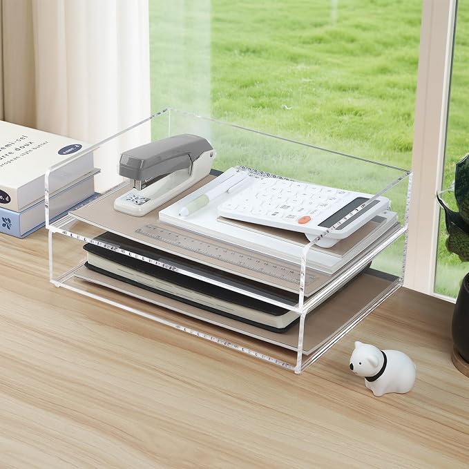 4 Pack Acrylic Paper Tray Organizer for Desk Clear File Organizer,Acrylic Desk Organizers and Accessories Sorter,Perfect for File Paper, Ipad, Letter, A4 Office File, Books, Notes.