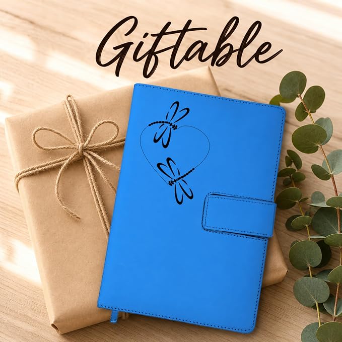 The Amazing Office Dragonfly Heart Refillable Journal, Light Blue Faux Leather, 200 Lined Pages, 5.75x8.5 Inch Notebook with Magnetic Clasp and Pen Holder, Writing Diary for Women and Men