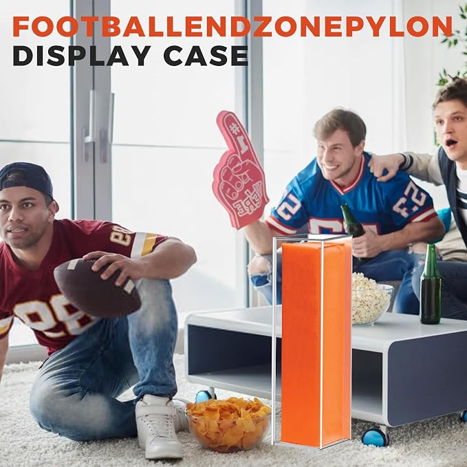 Clear Football End Zone Pylon Display Case with Mirrored, Acrylic Shadow Box for Football End Zone Pylon UV Protecting Game Day, 18.7" H x 5" L x 5" W