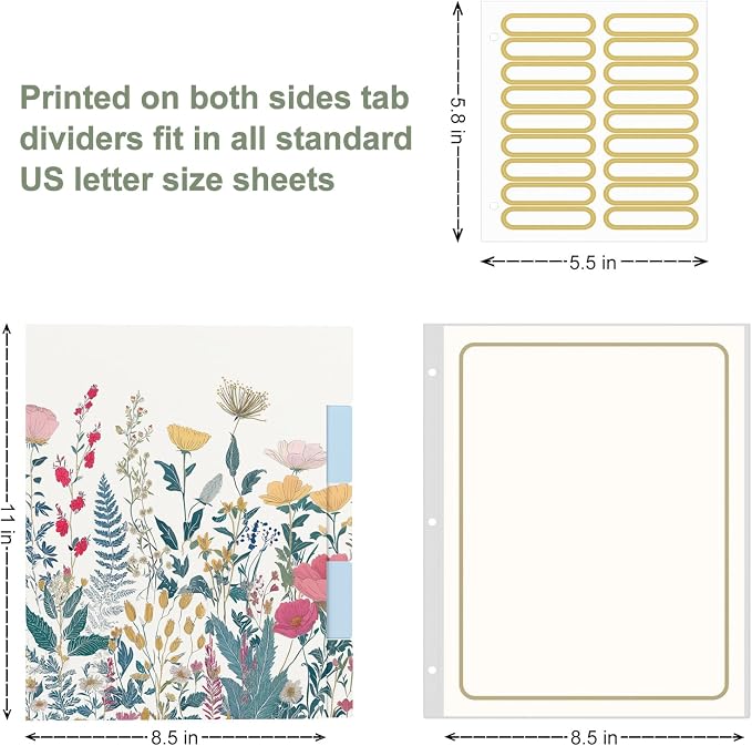 Rouidr 3 Ring Binder, 2 Inch Round Ring Binder Organizer with Clipboard, 5 Dividers Tabs, A4 8.5 x 11 Inch Paper & Clear Sleeves for School, Office Supplies