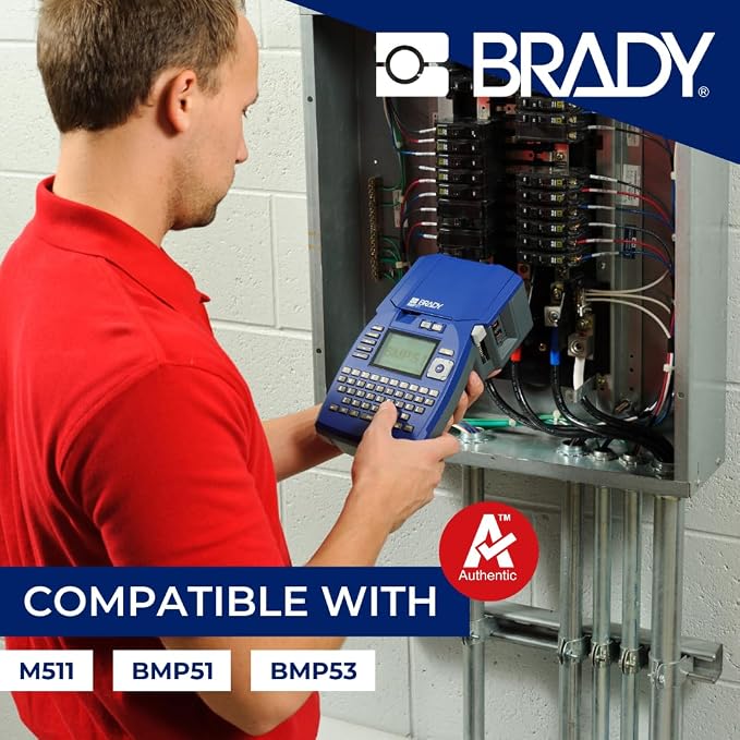 Brady Authentic (M5C-1500-595-GN-WT) All-Weather Permanent Adhesive Vinyl Labels 1.5 in W x 25ft White on Green. for use with BMP51, M510, and M511 Label Printers.