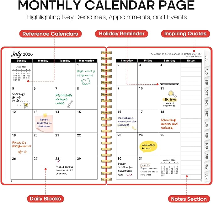 Taja Planner 2026-2027, 8.5" x 11" Calendar Planner, Jul 2026-Jun 2027 | Letter Hardcover Weekly & Monthly Academic Planner, Large Planning Agenda With Tabs, School & Office Supplies, Tomato Red