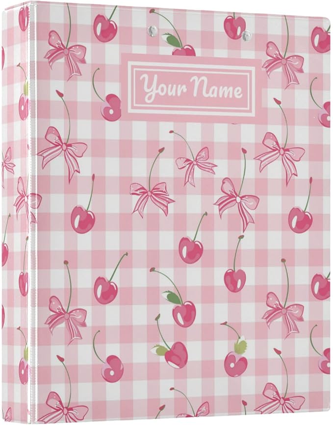 Custom Bow and Cherry 3 Personalized Round Ring Binders | 1.5 Inch Binder with Clipboard, PVC Pockets, Work Organizer, Holds 200 Sheets for School Office 1 Pack