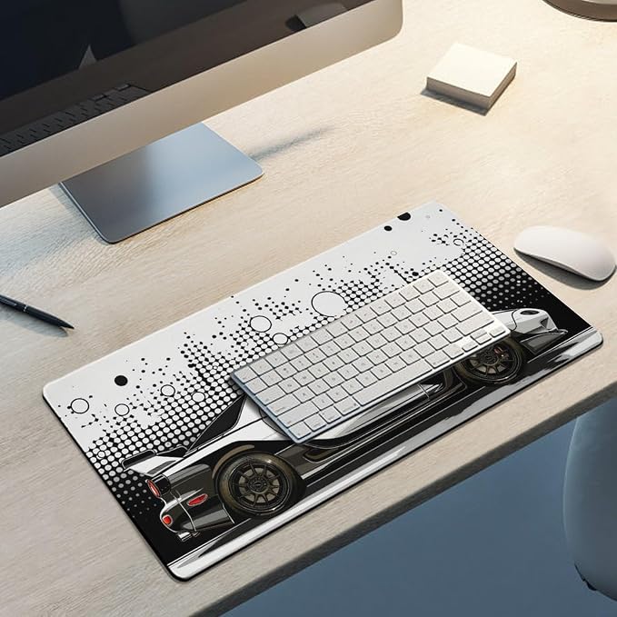 Car Gaming Mouse Pad Large Mousepad R34 Black and White Minimalist Art JDM Sport Car Big Computer Desk Mat Desk Pad for Keyboard and Mouse Mat Non-Slip Base 30x60cm, Style