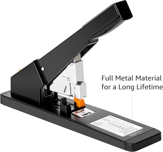 Amazon Basics Heavy Duty Industrial Stapler, 210 Sheets Capacity, Long Arm, Black, 1000 Staples
