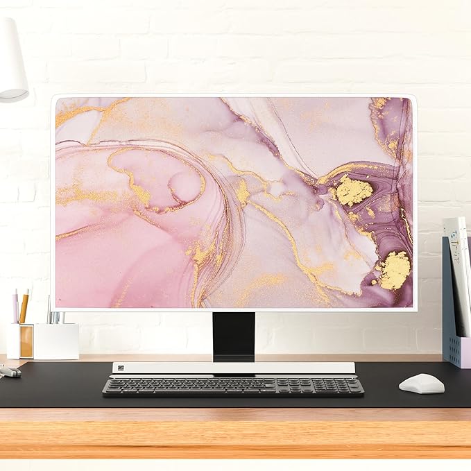 Baocicco Pink Gold Marble Waterproof Screen TV Cover 55 Inch Decorative Modern Television Cover for Home TV Screen Texture Dust Proof Monitor Covers for Television Screen LED LCD OLED TVs
