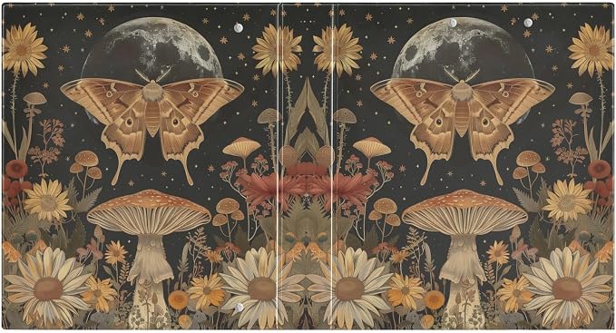 Moth Mushroom Flower Printed 3-Ring Binder for School Office, 1.5 Inch Round Ring Binder for Home Recipe Budget Aesthetic Binder with Pocket Metal Non-Slip Clip Holds 200 Sheets of Paper