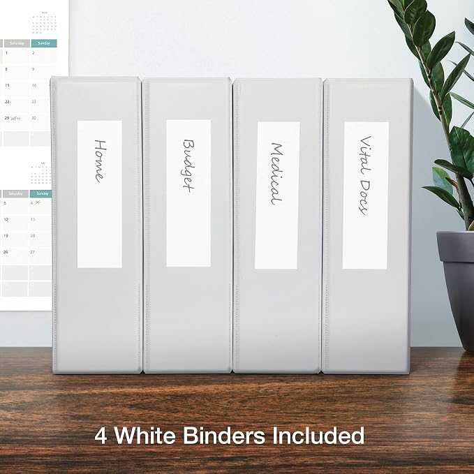 Oxford 3 Ring Binders, Binders for School and Office, 3 Inch ONE-Touch Easy Open D Rings, 3-Sided View Binder Covers, Xtralife Hinge, Non-Stick, PVC-Free, White, 650-Sheet Capacity, 4 Pack (79915)