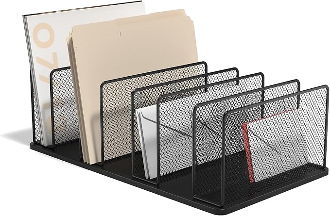 TRU RED Wire Mesh File Organizer, 7‑Compartment, Matte Black, 2‑Pack – Desktop Sorter for Files, Folders & Mail