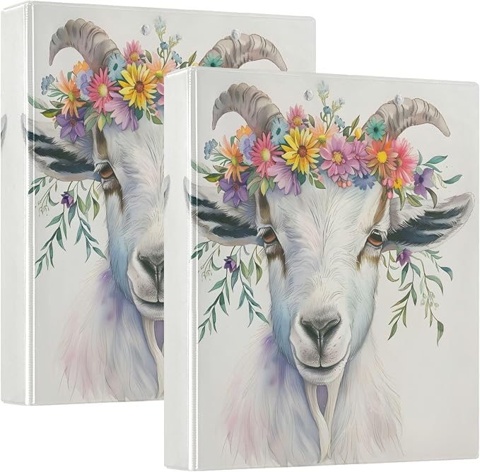 JIPONI 3 Ring Binder Watercolor Goat 1 Inch Round Binders for Men Women Students, Cute File Organizer for Office Home School