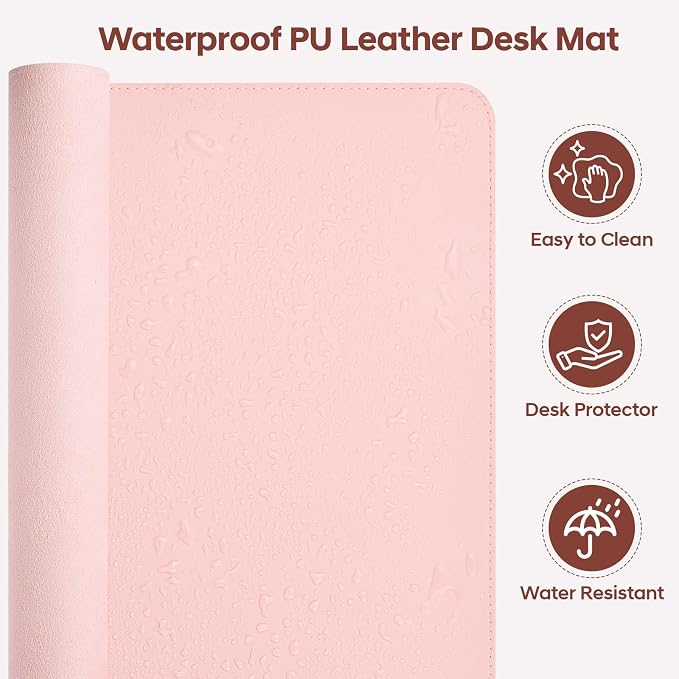 Leather Desk Pad Protector, Office Desk Mat, Large Mouse Pad, Non-Slip PU Leather Desk Blotter, Waterproof Computer Desk Writing Pad for Office and Home (Light Pink, 31.5" x 15.7")