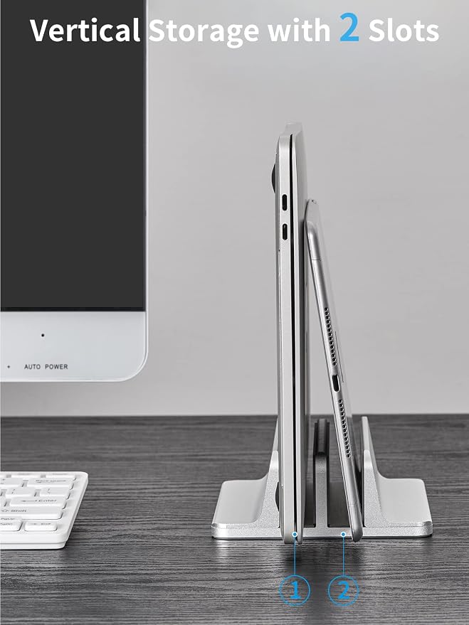 JARLINK Double Vertical Laptop Stand, Adjustable Aluminum Desk Dock, Black | Vertical Laptop Holder Fits up to 17.3" Notebooks, Space-saving Desktop Organizer for MacBook, Surface, Dell & Gaming Laptops