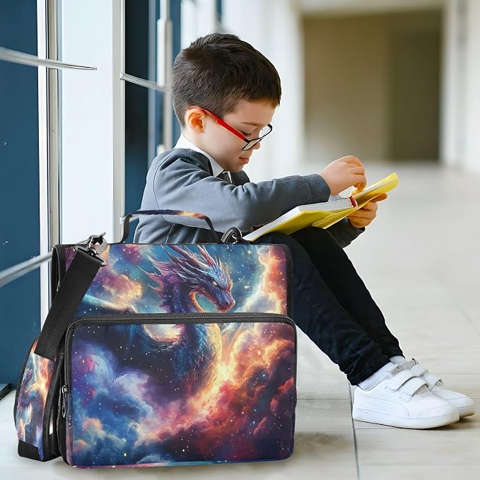 3 Ring Zipper Binder with Shoulder Strap Dragon Galaxy Purple Space 2 Inch Zippered Binder Bag 500 Sheet Capacity Multi Pockets for School Supplies