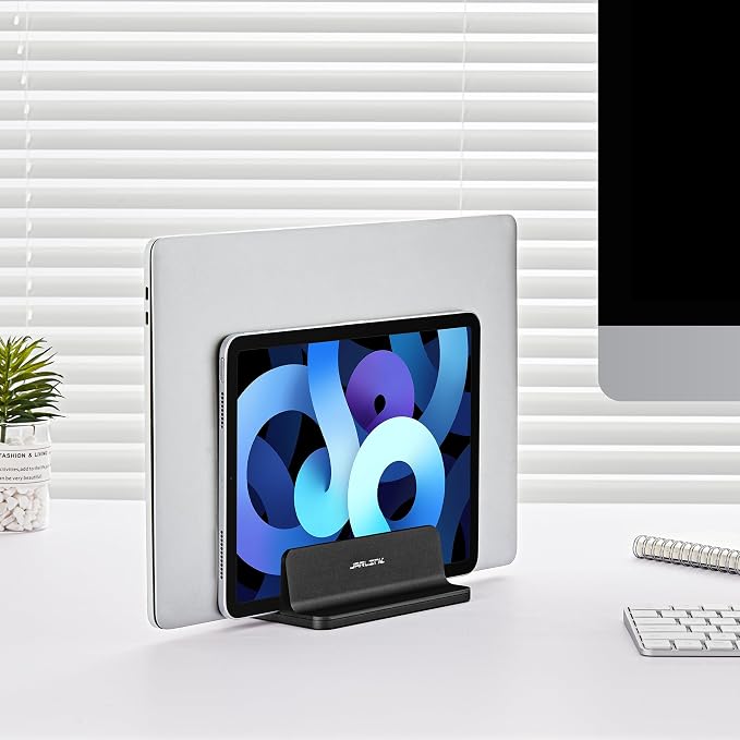JARLINK Vertical Laptop Stand, Adjustable Aluminum Desktop Holder, Black | Vertical Laptop Holder Fits up to 17.3" Notebooks, Space-saving Desktop Organizer for MacBook, Surface, Dell & Gaming Laptops