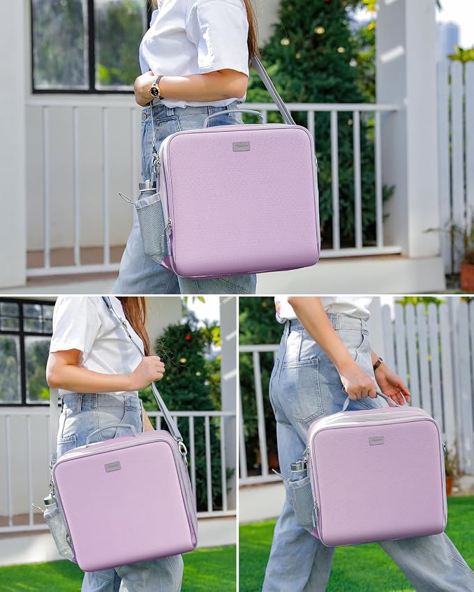 Zipper Binder 3 Inch D-Ring 3 Ring with Water Bottle Holder | Binder with Strap for School/Office, 700 Sheet Capacity-Multiple Pockets, Fit for 13" Tablet/Laptop, Purple