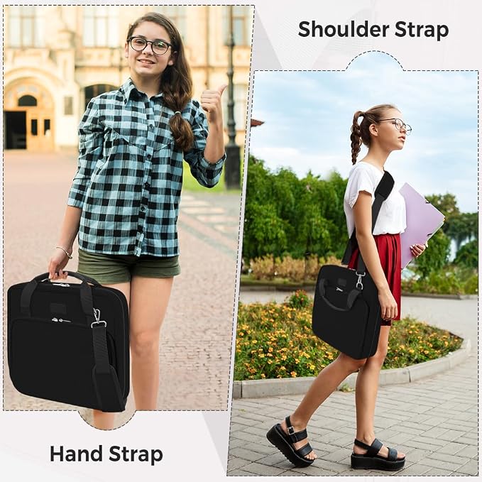 SKYDUE Zipper Binder 3 Inch D-Ring School Binder, Oxford Fabric School Organizer Holds 700+ Sheets, Fits 14" Laptop, Water-Resistant, Handle & Shoulder Strap, 14"x13" – School Supplies, Black
