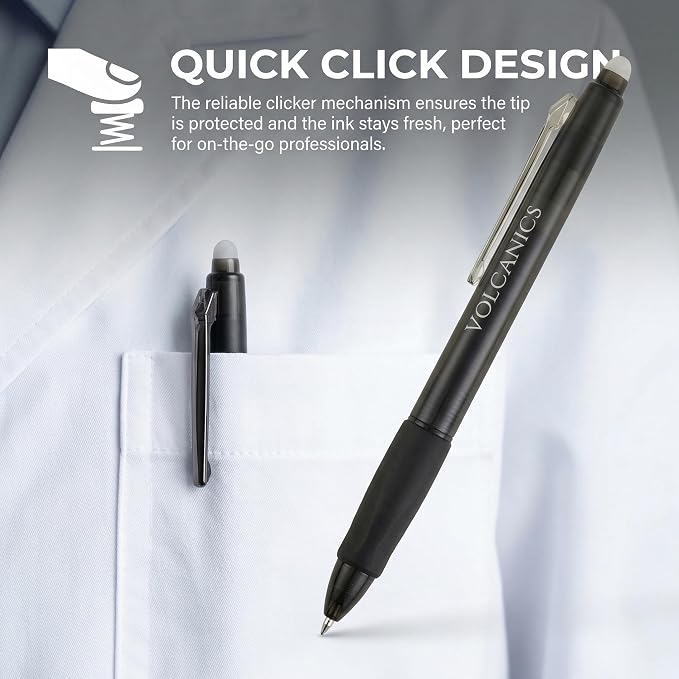 Volcanics Retractable Clicker Erasable Gel Pens, 0.7mm Soft Black, 36 Pack