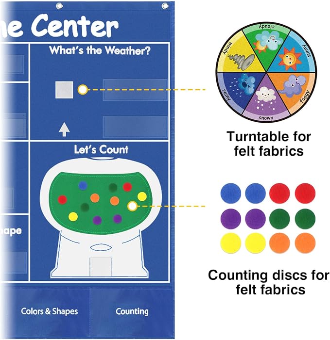 Circle Time Learning Center, Teaching Shape Circle Time Pocket Chart with 221 Cards, Educational Pocket Chart Teaching Materials, Learning Calendar Weather Counting Letter Color Shape etc