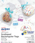 Avery® Scalloped Printable Tags, Sure Feed® Technology, 2" x 1.25", White, Includes String, Laser/Inkjet Printable, 180 Total, Great for Branding, Gifts, Merchandising, and More (22848)