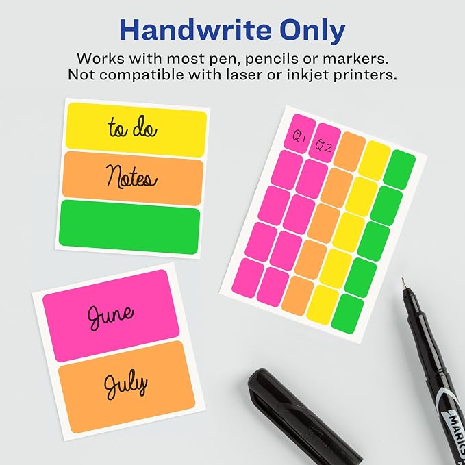 Avery® Color-Coding Removable Labels, 1" x 3", Assorted Neon Colors, Non-Printable, 72 Blank Labels Total (6722)